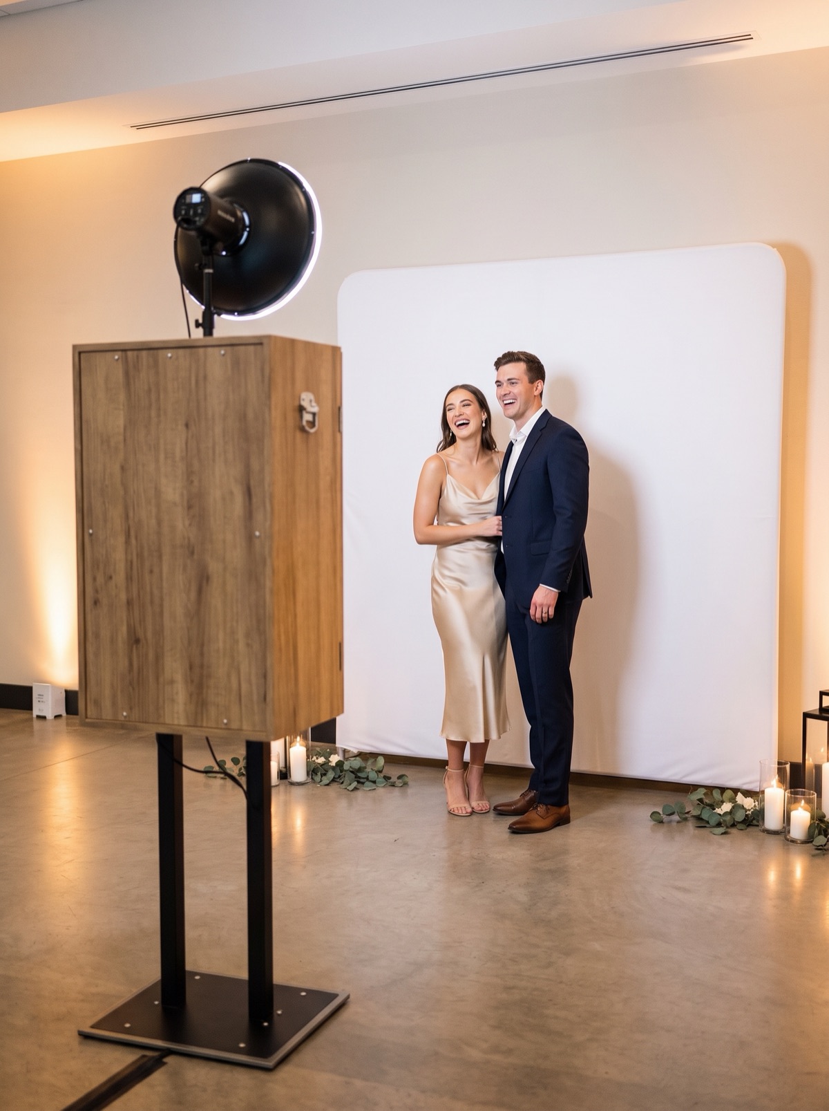 Classic Fotobox mit weissem Hintergrund im Einsatz